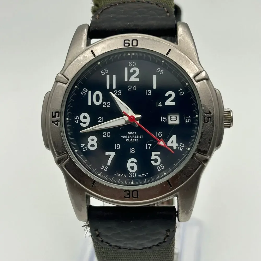 Puritan Field Men's Watch Black Dial Green Fabric Band Working New Battery